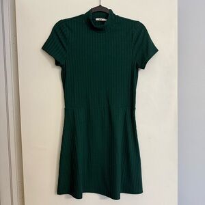Green Ribbed mini Dress with mock neck